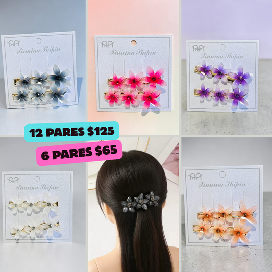 pasador doble de flores con piedra, codigo a64