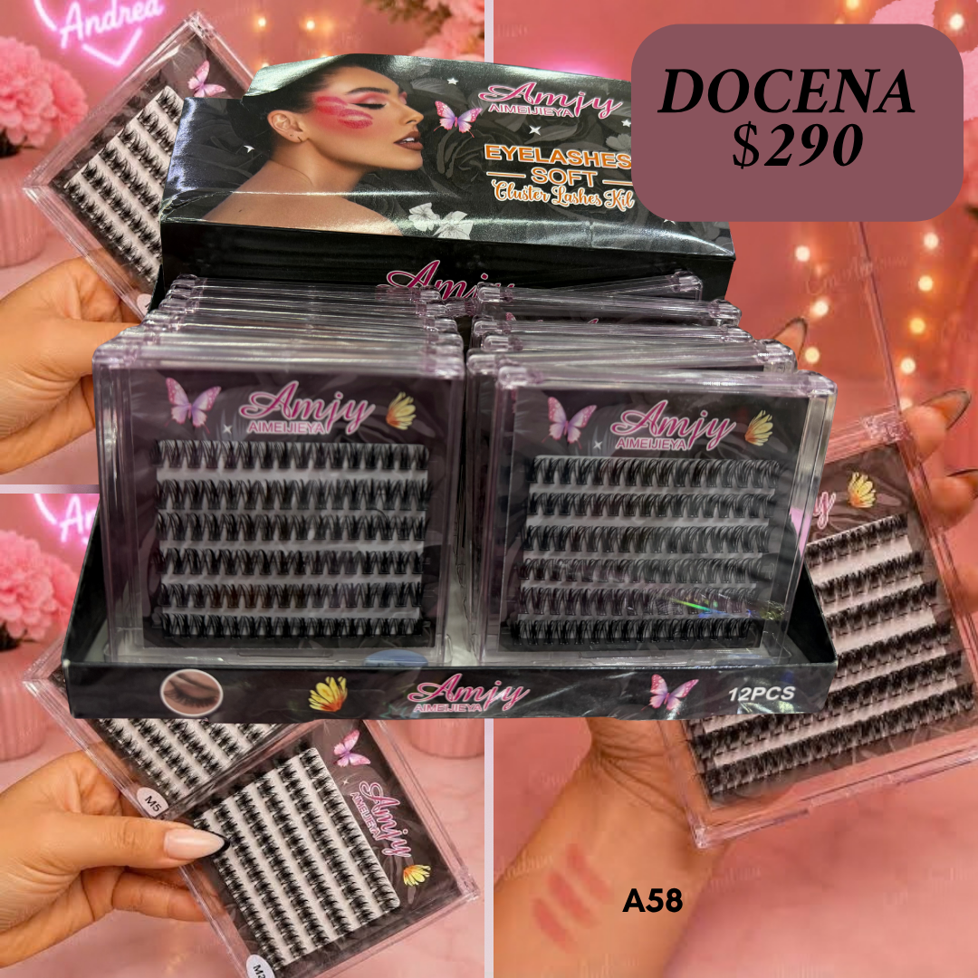 pestañas en set de caja negra, docena, codigo a74