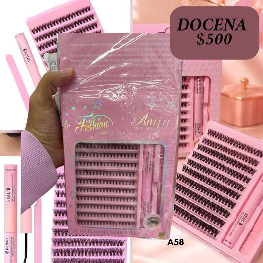 pestañas con accesorios docena, codigo a145