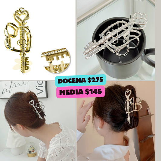 pinza de metal de llave y corazon, codigo a18bis