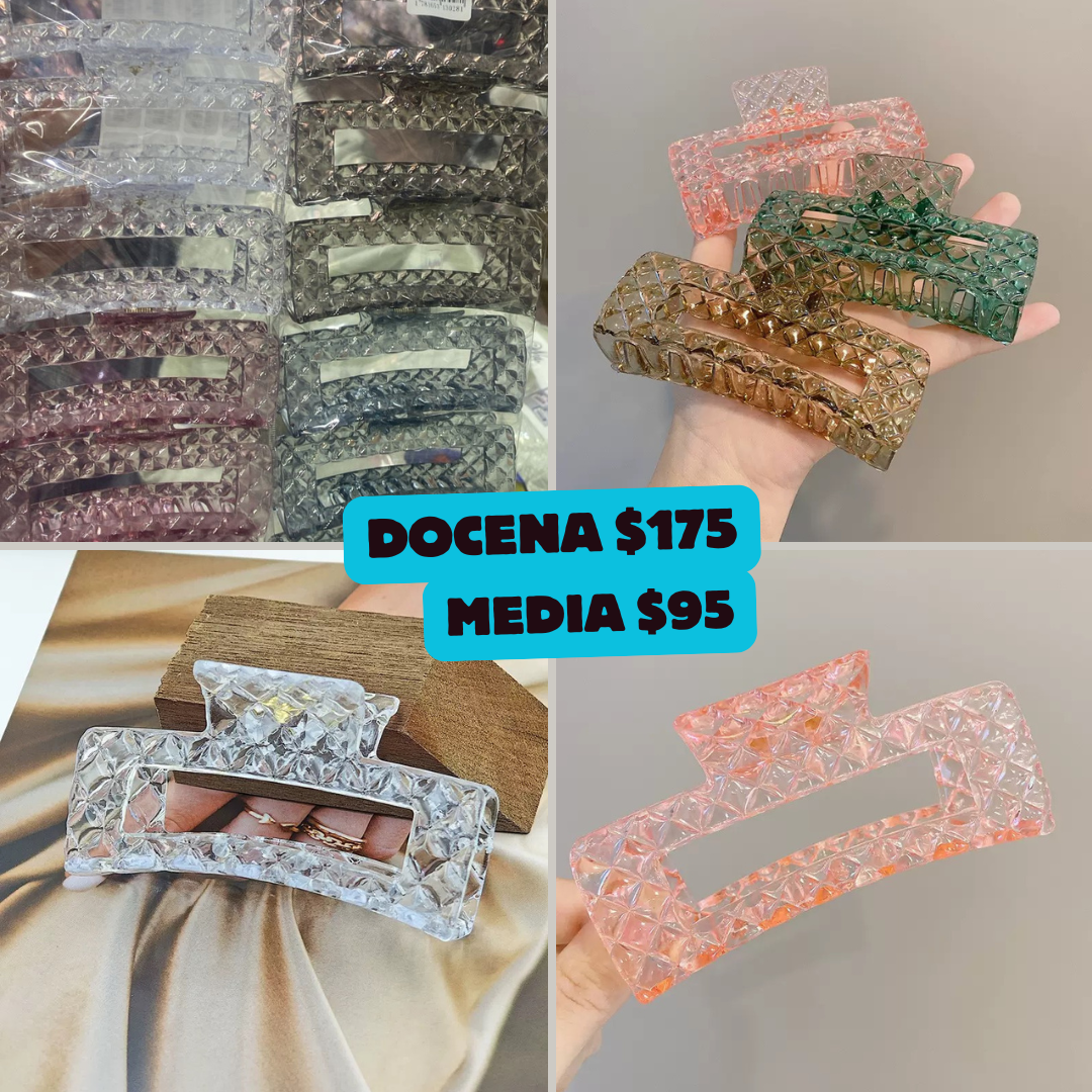 pinza rectangulo transparente con diseño,codigo a101bis
