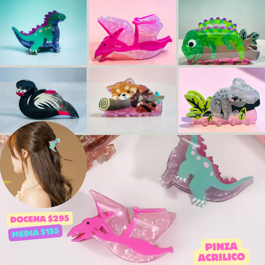 Pinzas de acrilico, de dinosaurio, koalas y pájaros, codigo a63bis.1