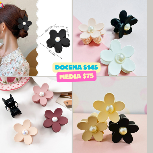 pinza mediana flor con perla, codigo a38