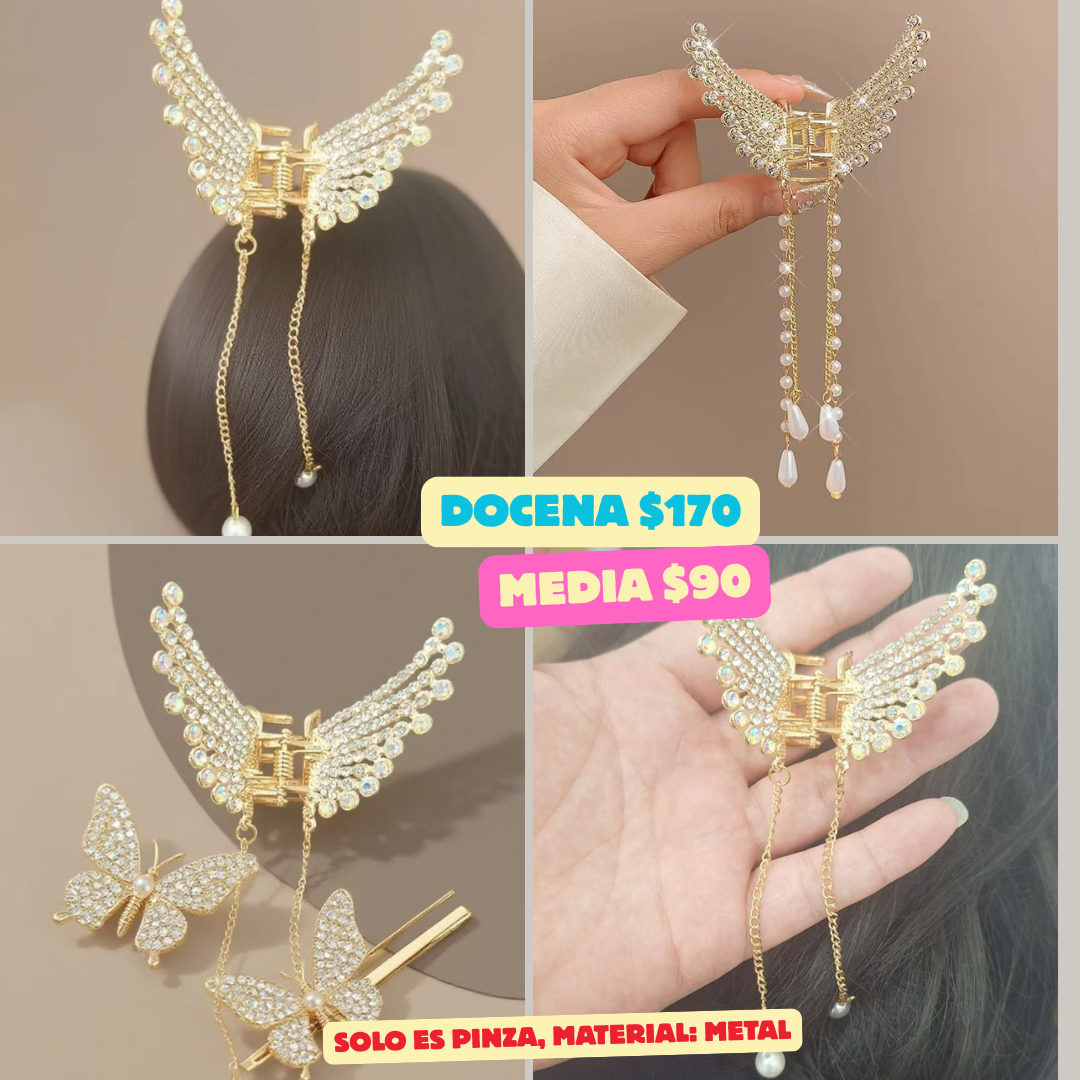 pinza mariposa metal con colgante, codigo a301