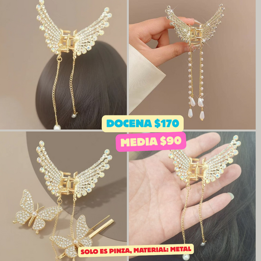 pinza mariposa metal con colgante, codigo a301
