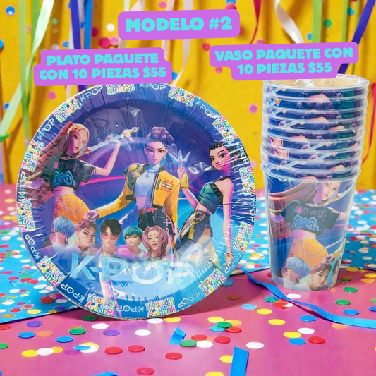 paquete de 10 vasos o 10 platos k-pop modelo 2 codigo a106