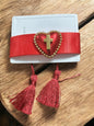 pulsera tejida, roja, acero inoxidable