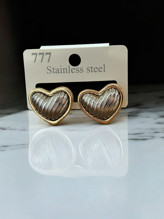 arete corazon en 2 tonos, acero inxodable