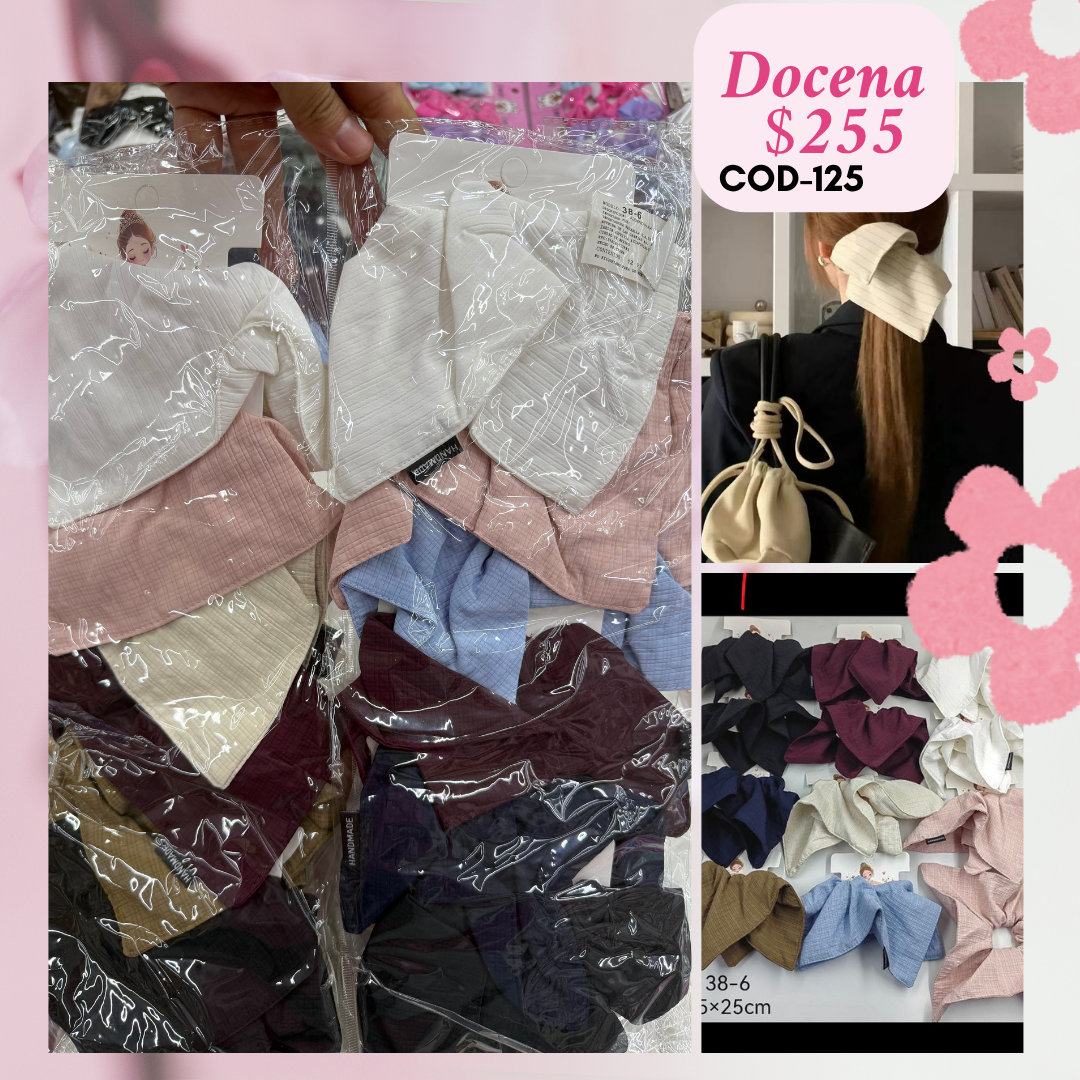 scrunchie grande con textura, docena, codigo a125
