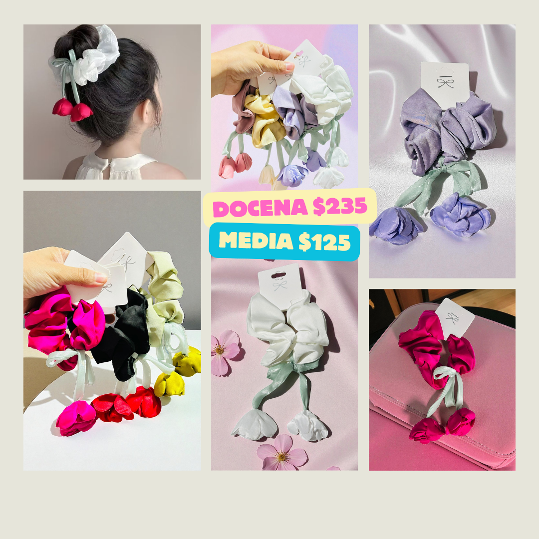 Scrunchie premium con flor colgante, codigo a244