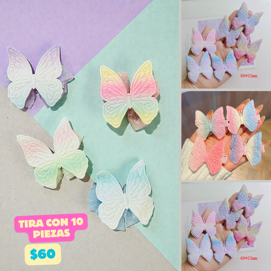 tira con 10 pasadores de mariposa tornasol, codigo a188