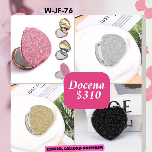Espejo corazon con brillantina, docena, codigo w-jf-76