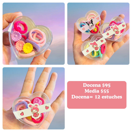 Estuches de corazon con liga y mini pinza, codigo A42