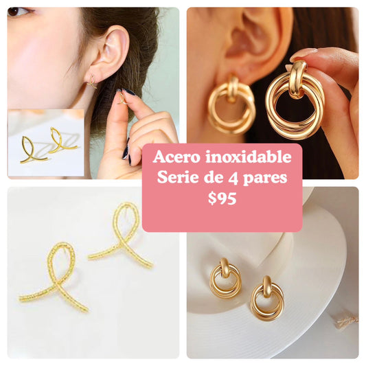 Serie de 4 aretes de acero inoxidable, codigo A87