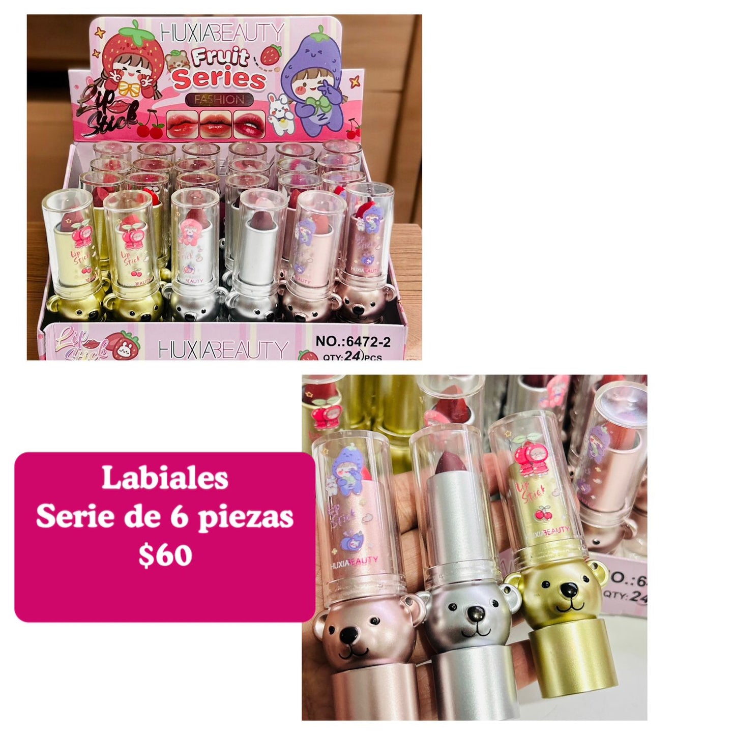 Serie de 6 labiales de oso, codigo A257