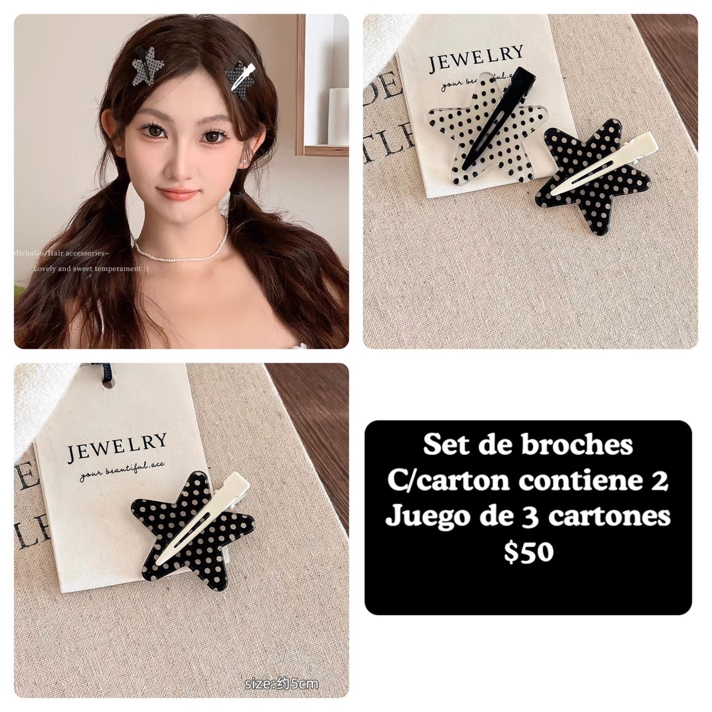 Broche de estrella, serie de 3 pares, codigo A26