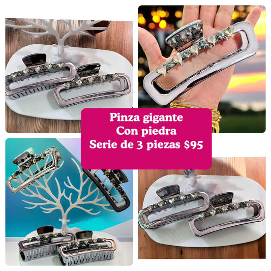 Set de 3 pinzas platedas  con piedra, codigo A78