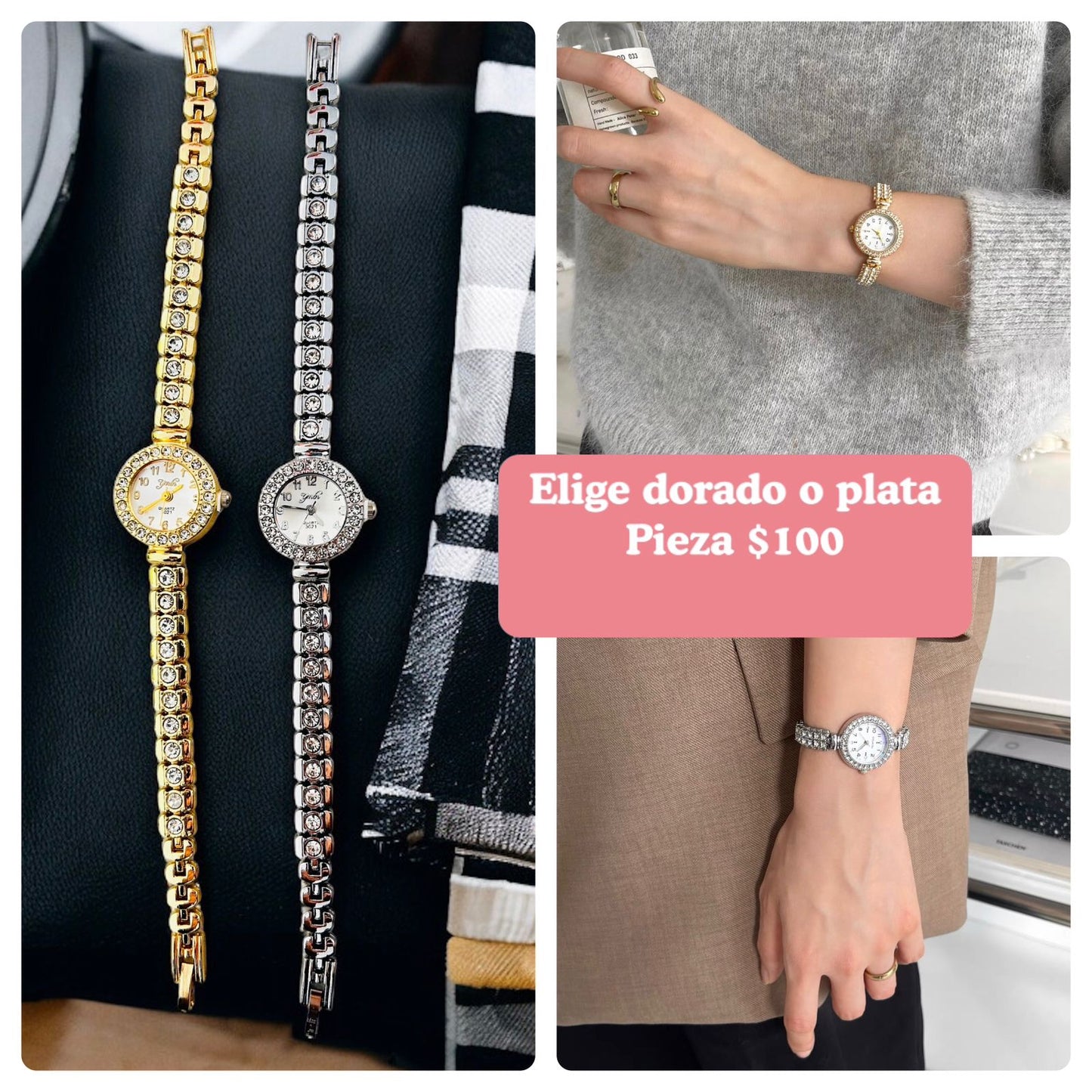 Reloj de mujer, de piedra, dorado y plateado, codigo A252