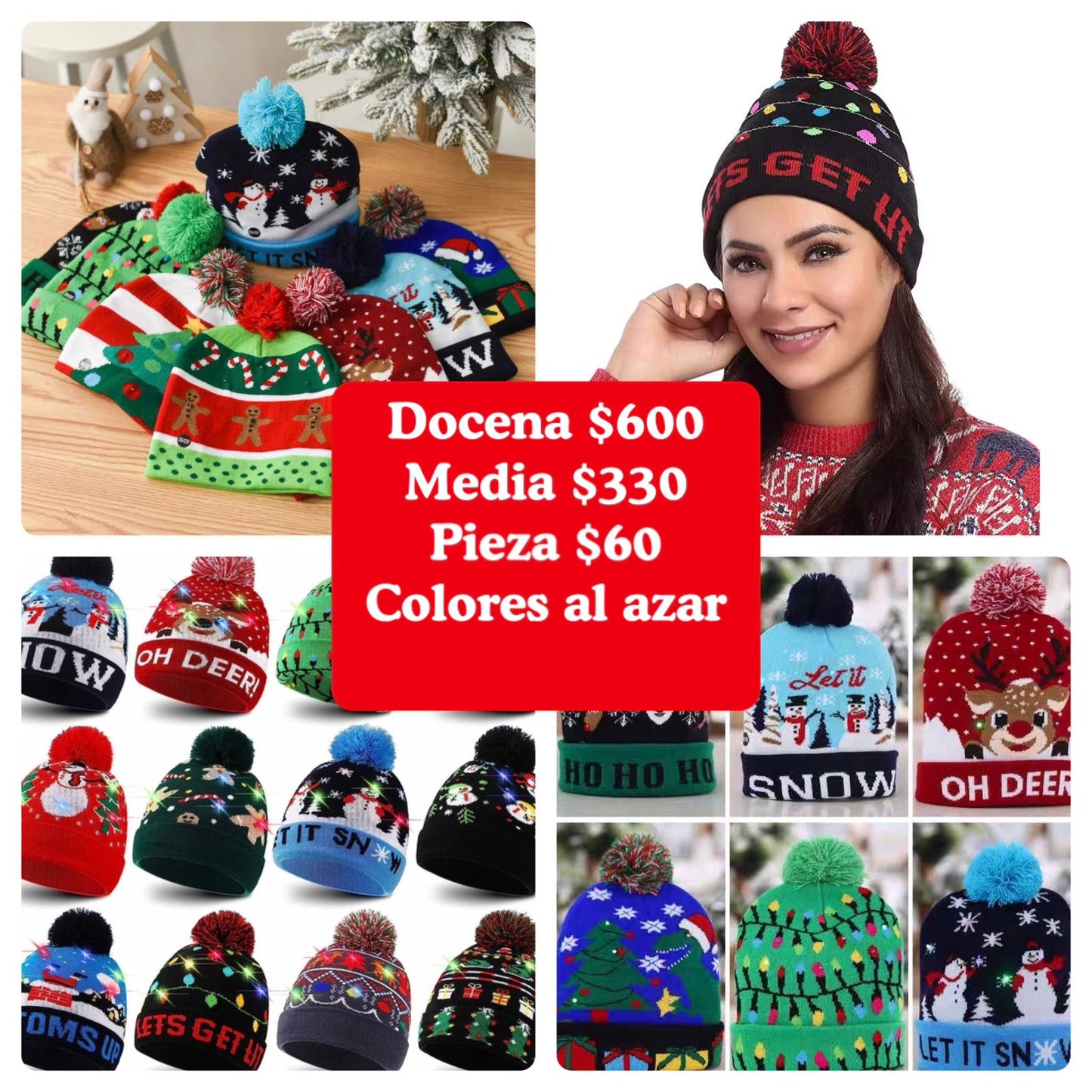 Gorro led,navideño, diseños al azar, codigo A83