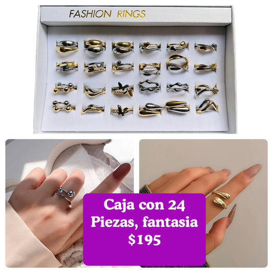 Caja de anillos fantasia, 24 piezas, codigo A404