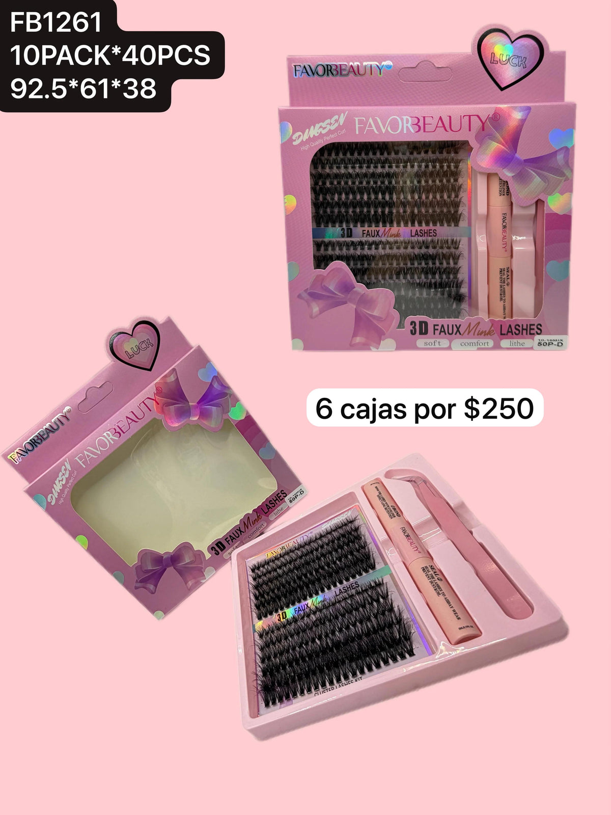 set de 6 cjas de pestañas, codigo fb1261