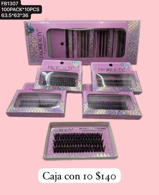 Pestañas de uno en uno, caja con 10 sets, codigo fb1307