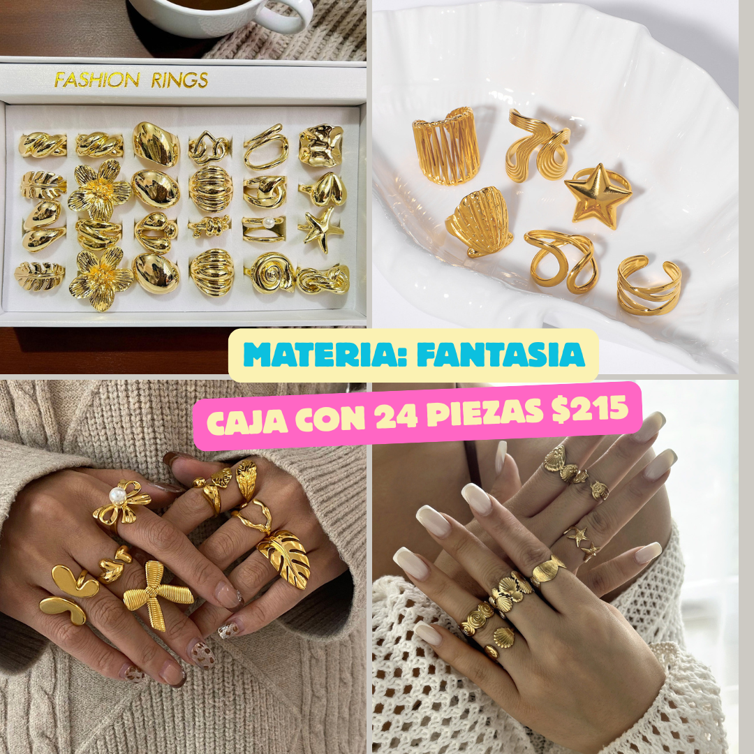 caja de anillos fantasia, con 24 piezas codigo a270