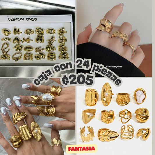caja de anillos fantasia, con 24 piezas, codigo a210