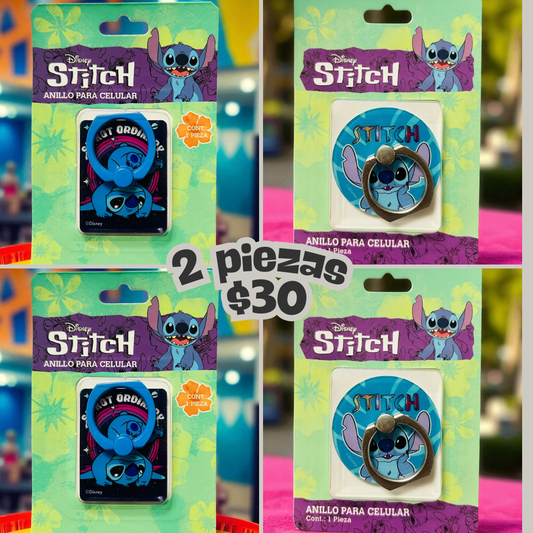 anillo para celular, juego de 2 piezas, stich, codigo a28