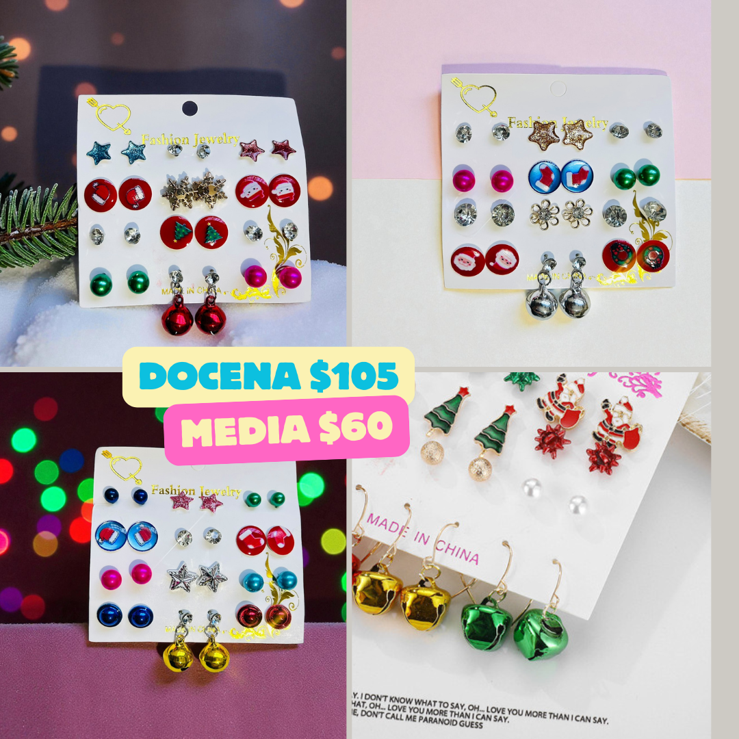 set de aretes fantasia navideños, codigo a47