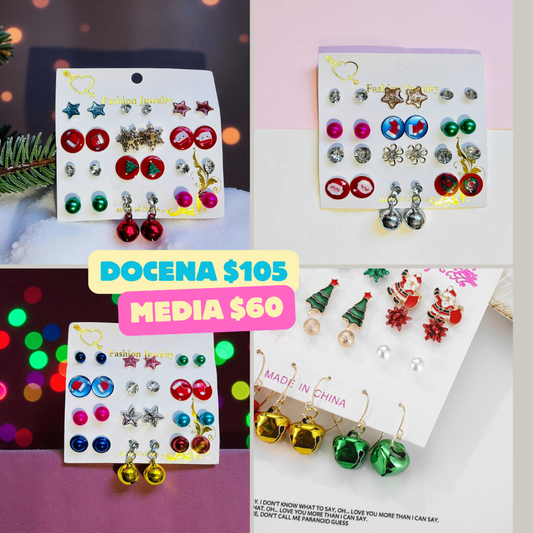 set de aretes fantasia navideños, codigo a47