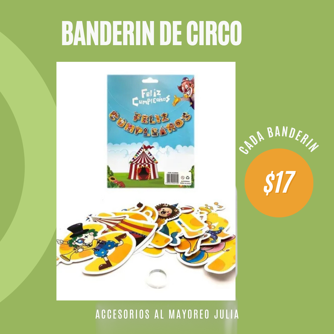 banderín feliz cumpleaños de circo, codigo a131