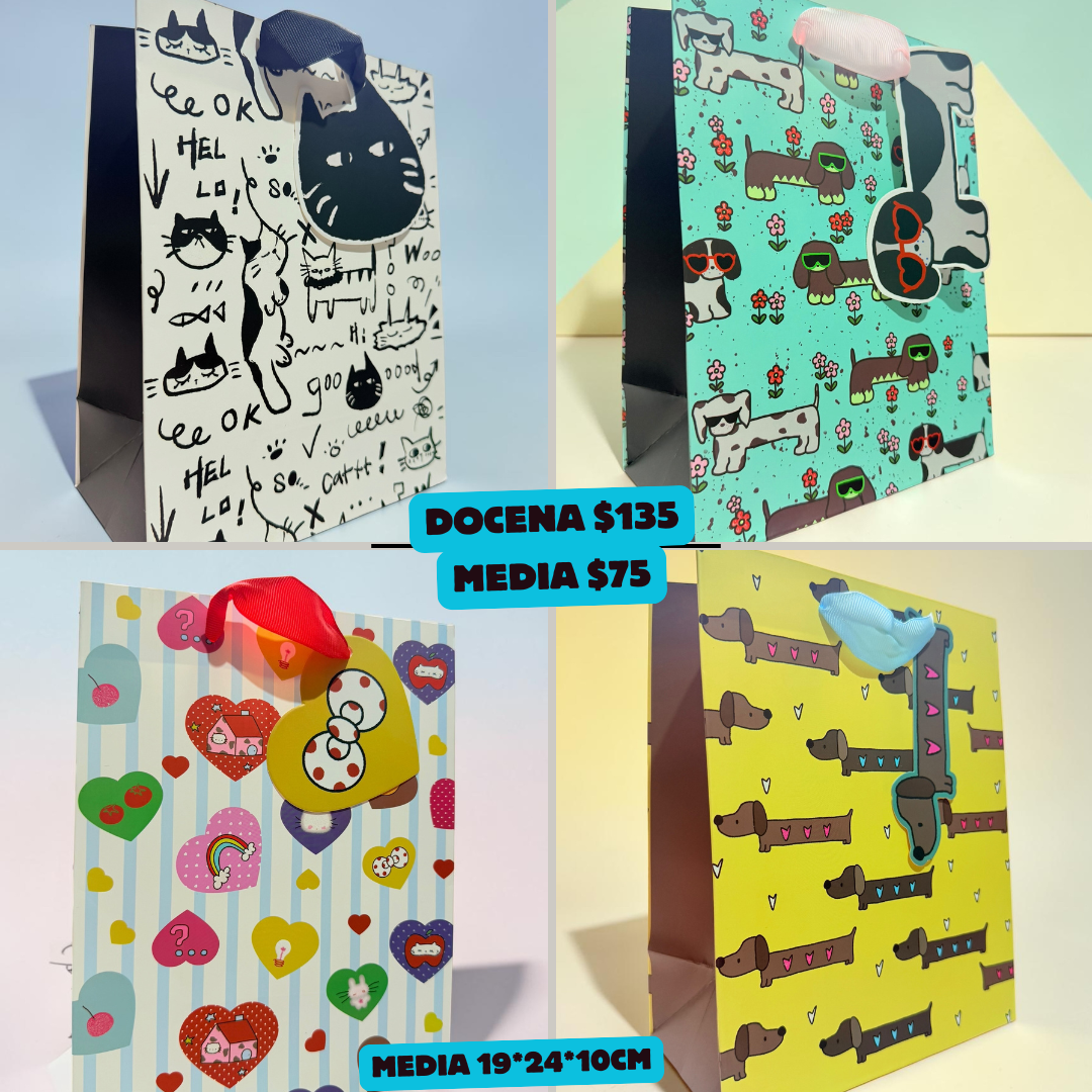 bolsa de regalo de animalitos con tarjeta, medida 19*24*10 cm, codigo a912