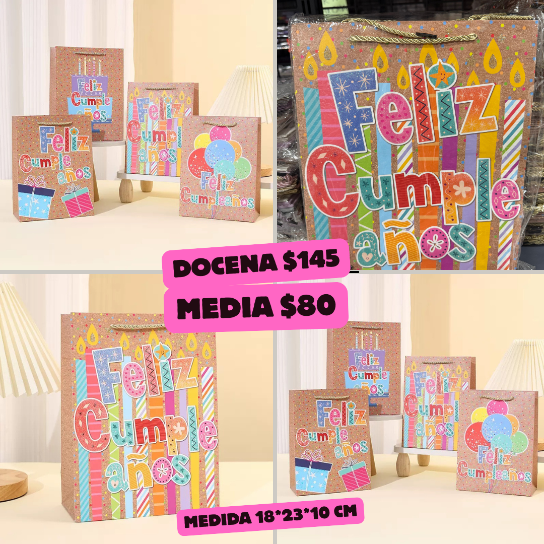 Bolsa de regalo feliz cumpleaños, medida 18*23*10cm, codigo a922