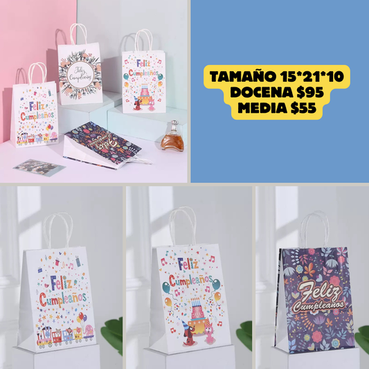 Bolsa de regalo feliz cumpleaños, papel delgado, 15+21*10 cm, codigo a905