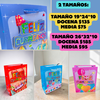 Bolsa feliz cumpleaños tamaño 19*24*10 cm codigo a901