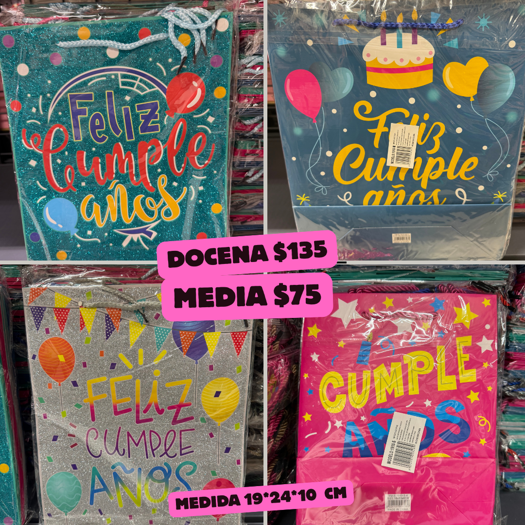 Bolsa de regalo feliz cumpleaños con brillantina, medida 19*24*10cm, codigo a924