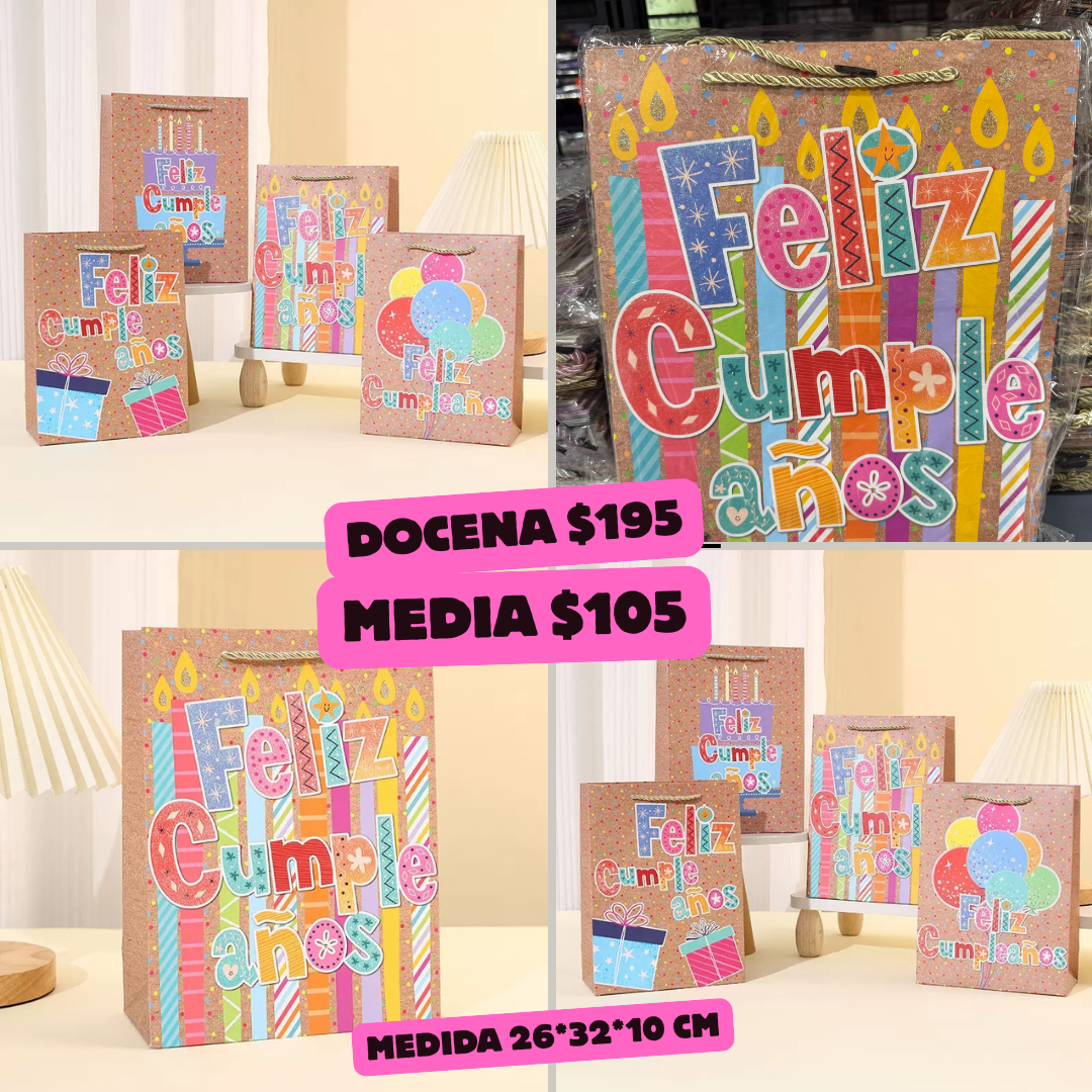 Bolsa de regalo feliz cumpleaños, medida 26*32*10 cm, codigo a923