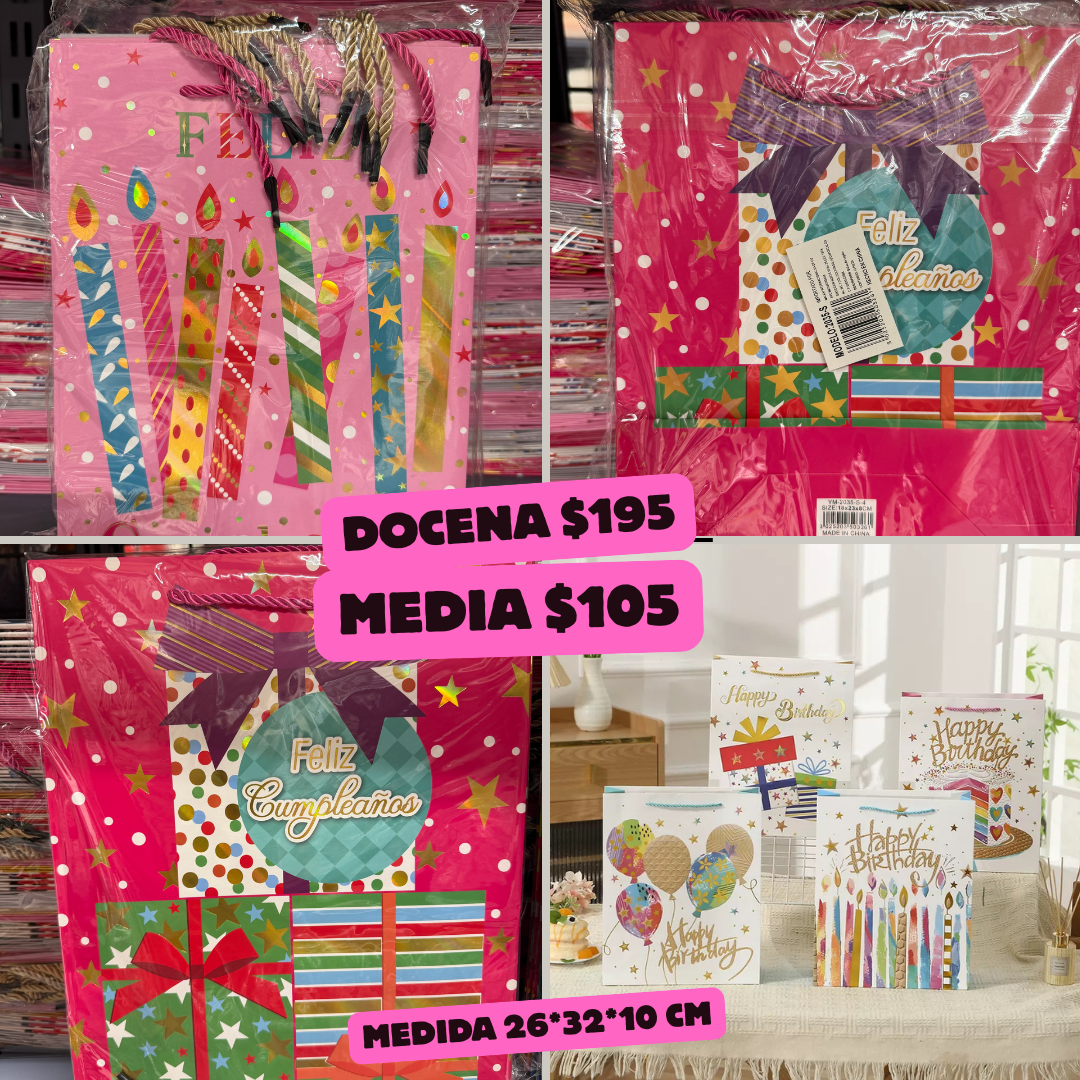 Bolsa de regalo tonos pasteles, medida 26*32*10 cm, codigo a919