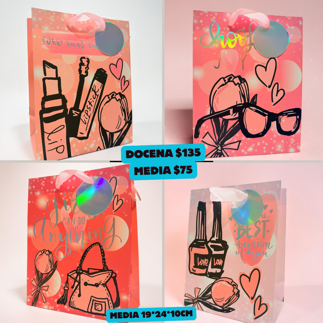 bolsas rosadas, femeninas, medidas 19*24*10 cm, codigo a908