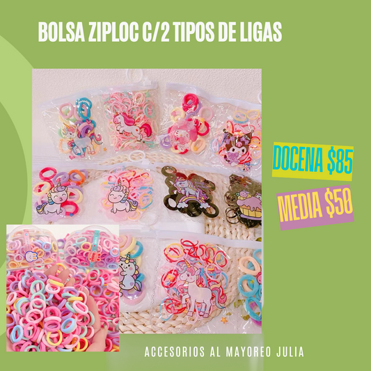 bolsa con ligas de 2 tipos, codigo a54