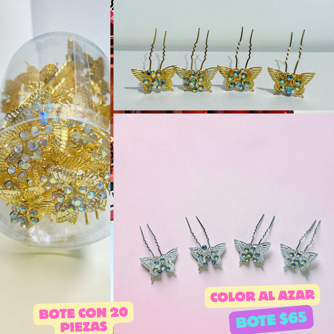 bote con 20 pasadores de mariposa con piedra, codigo a219