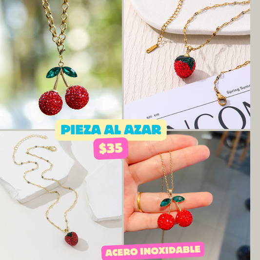 collar cereza y fresa de piedra, codigo a308