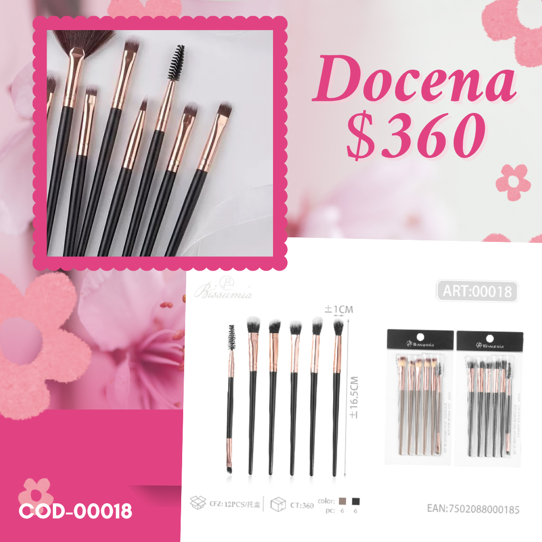 set de brochas negras, 12 sets, codigo 00018