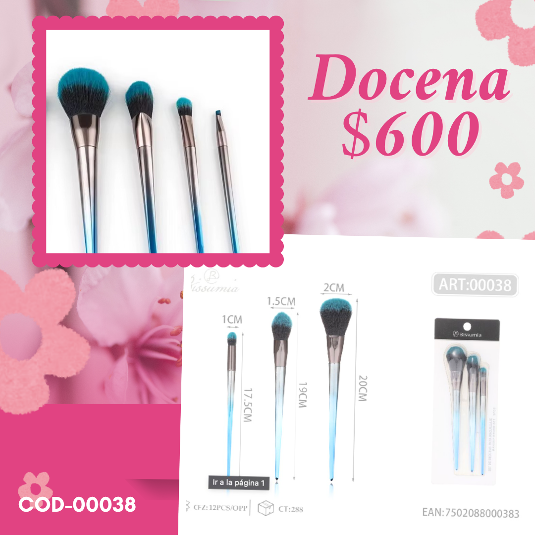 set de brochas azules, azules, 12 sets, codigo 00038