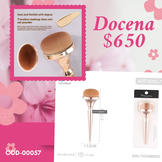 brocha para maquillaje dorada, larga, docena, codigo 00057