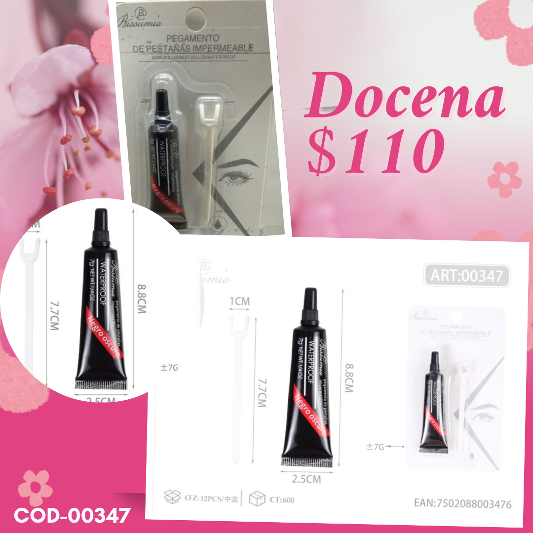 pegamento negro para pestañas, docena, codigo 00347