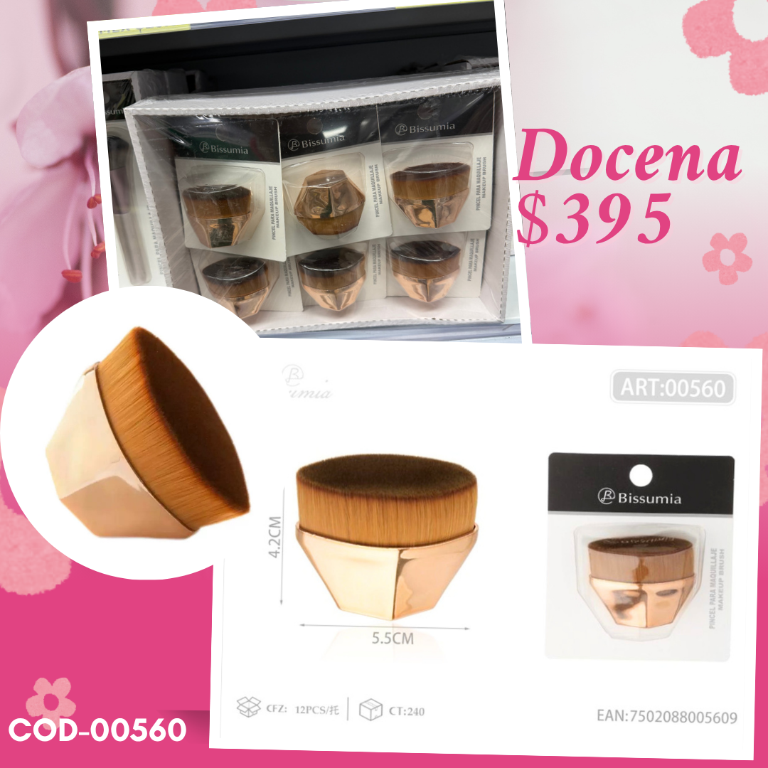 brocha de maquillaje dorada, docena, codigo 00560