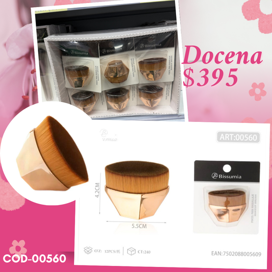brocha de maquillaje dorada, docena, codigo 00560
