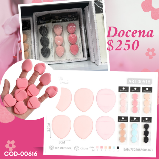 esponjas de corazon mediano en set, 12 sets, codigo 00616